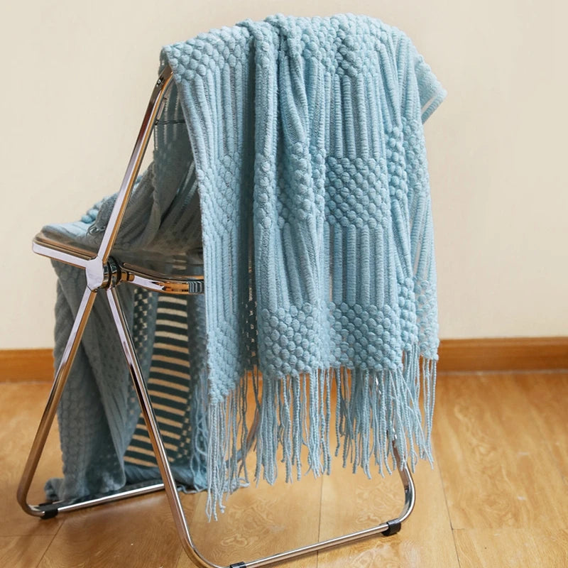 Knitted Blanket with Tassels Chunky Vintage Luxury Farmhouse Throw Bedspread Oversized Blanket Cover Manta Para Sofá