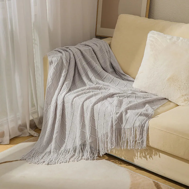 Knitted Blanket with Tassels Chunky Vintage Luxury Farmhouse Throw Bedspread Oversized Blanket Cover Manta Para Sofá