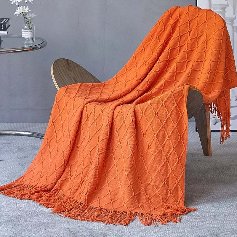 Knitted Blanket with Tassels Chunky Vintage Luxury Farmhouse Throw Bedspread Oversized Blanket Cover Manta Para Sofá