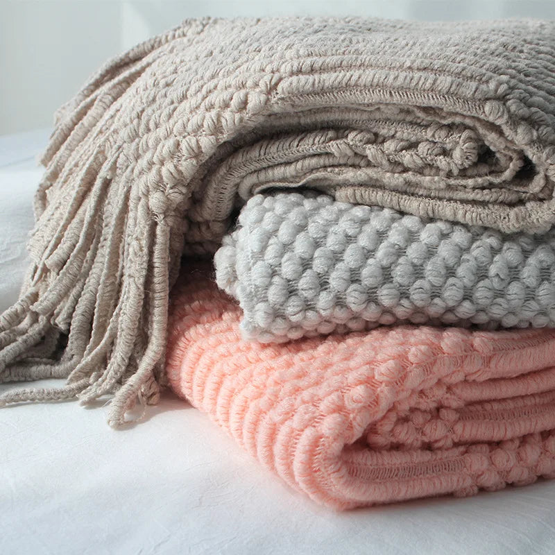 Knitted Blanket with Tassels Chunky Vintage Luxury Farmhouse Throw Bedspread Oversized Blanket Cover Manta Para Sofá