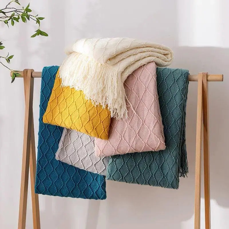 Knitted Blanket with Tassels Chunky Vintage Luxury Farmhouse Throw Bedspread Oversized Blanket Cover Manta Para Sofá