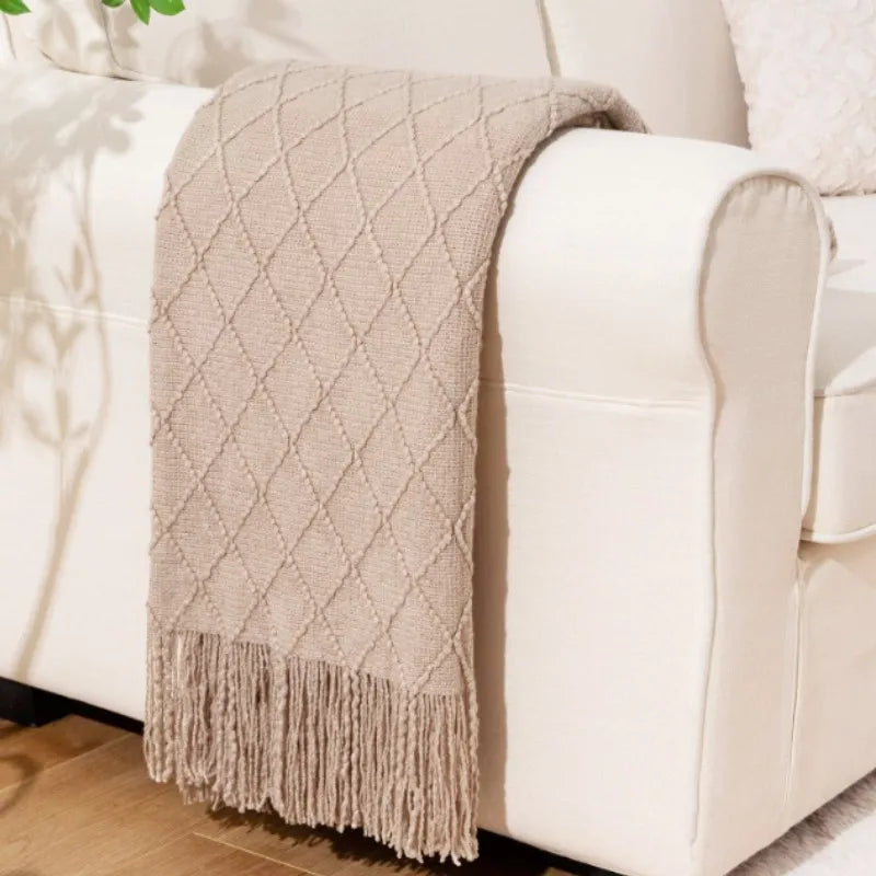 Knitted Blanket with Tassels Chunky Vintage Luxury Farmhouse Throw Bedspread Oversized Blanket Cover Manta Para Sofá