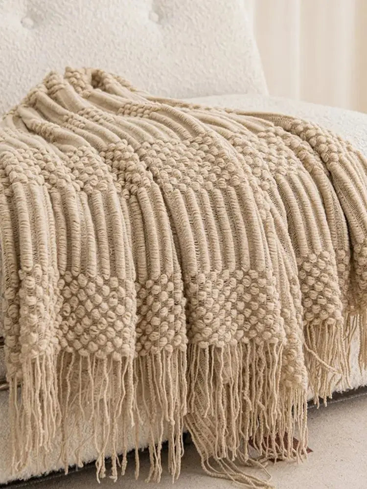 Knitted Blanket with Tassels Chunky Vintage Luxury Farmhouse Throw Bedspread Oversized Blanket Cover Manta Para Sofá