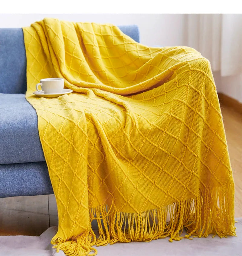 Knitted Blanket with Tassels Chunky Vintage Luxury Farmhouse Throw Bedspread Oversized Blanket Cover Manta Para Sofá