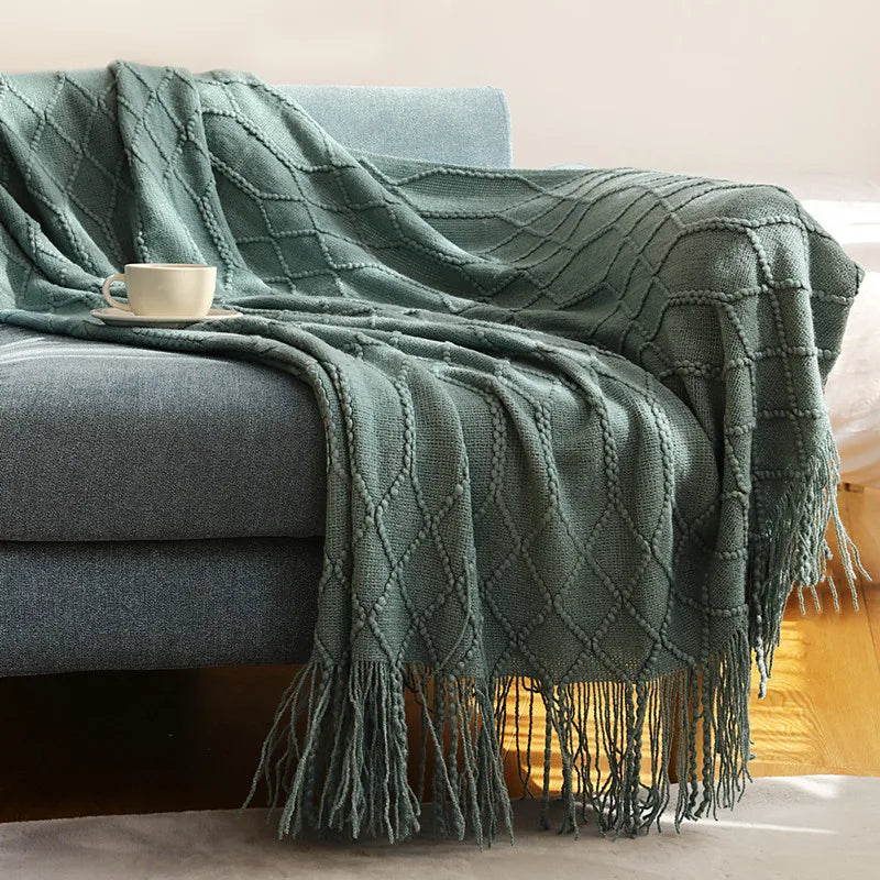 Knitted Blanket with Tassels Chunky Vintage Luxury Farmhouse Throw Bedspread Oversized Blanket Cover Manta Para Sofá