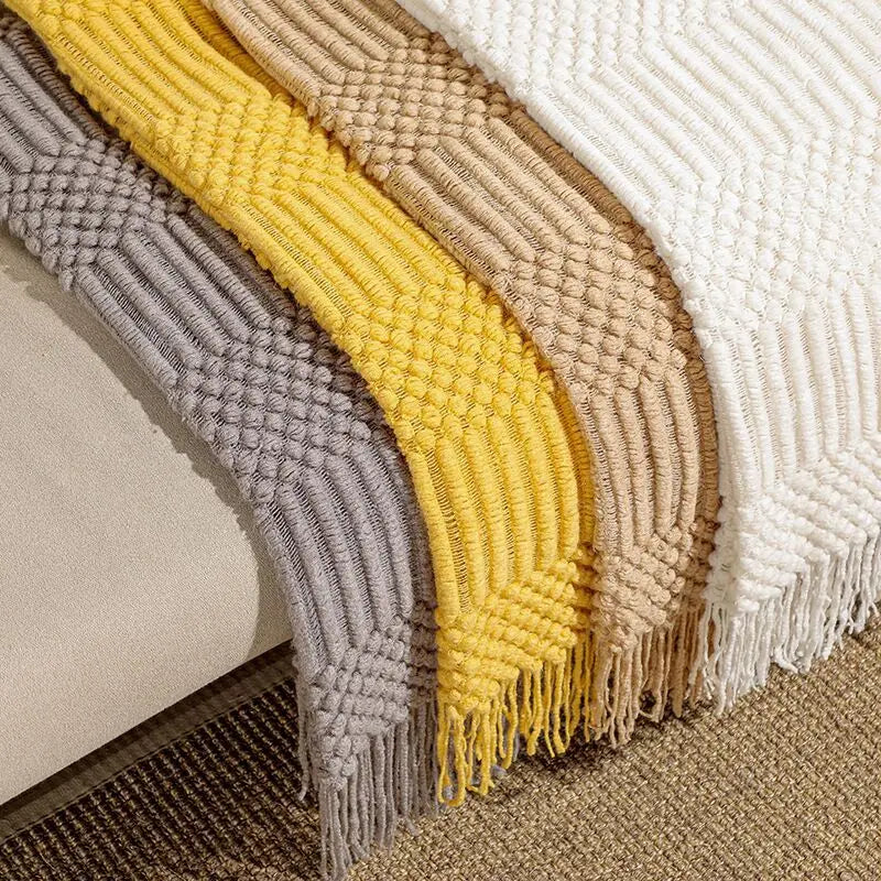 Knitted Blanket with Tassels Chunky Vintage Luxury Farmhouse Throw Bedspread Oversized Blanket Cover Manta Para Sofá