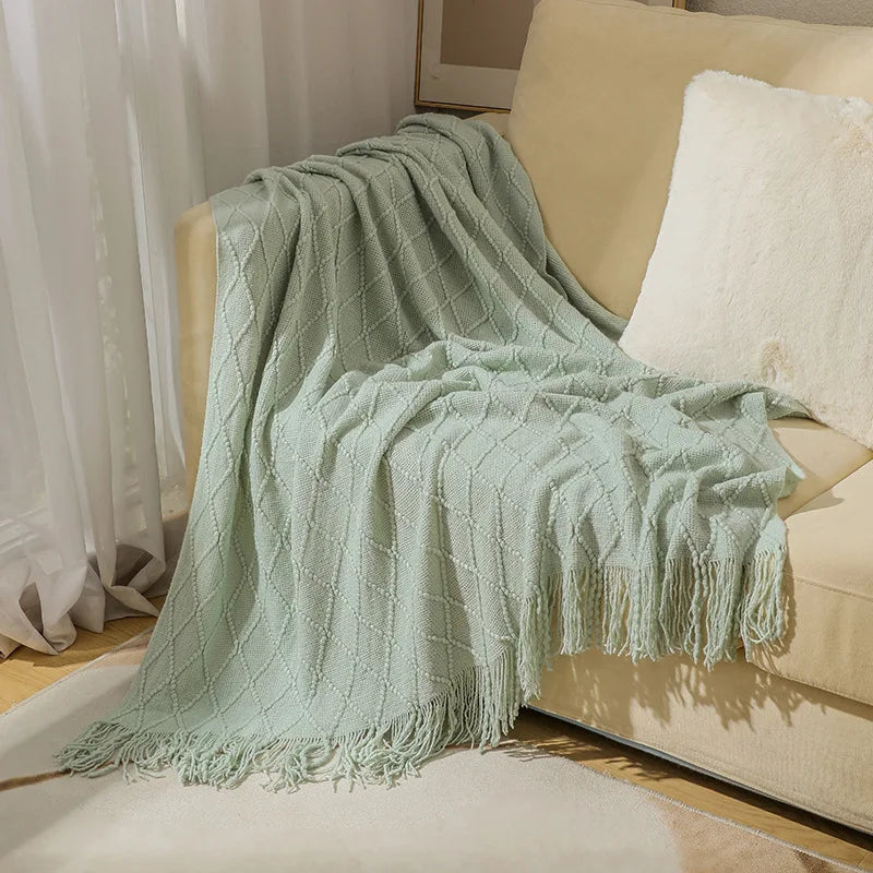 Knitted Blanket with Tassels Chunky Vintage Luxury Farmhouse Throw Bedspread Oversized Blanket Cover Manta Para Sofá