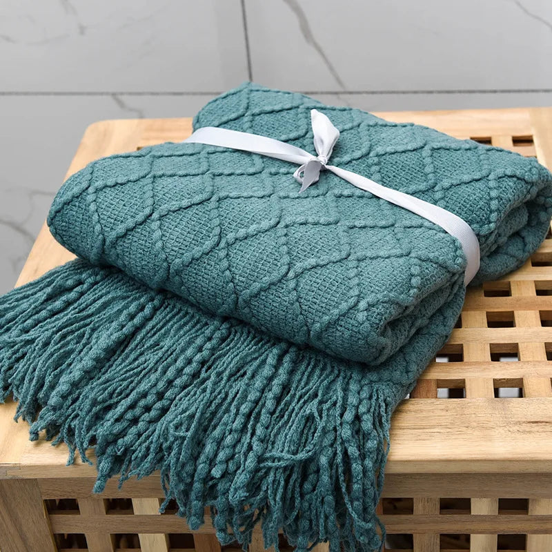 Knitted Blanket with Tassels Chunky Vintage Luxury Farmhouse Throw Bedspread Oversized Blanket Cover Manta Para Sofá