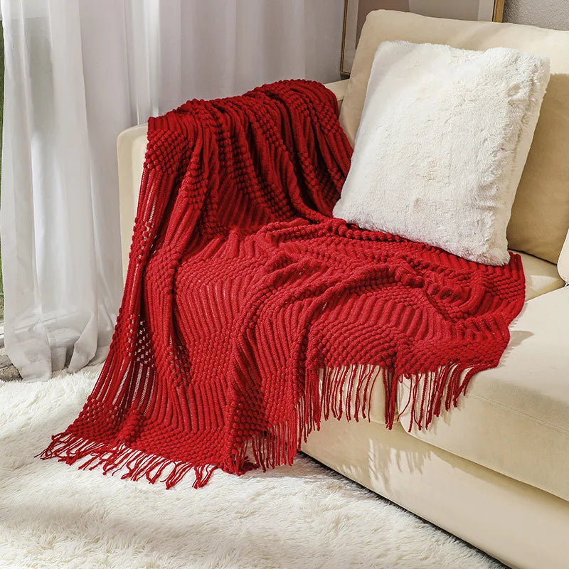 Knitted Blanket with Tassels Chunky Vintage Luxury Farmhouse Throw Bedspread Oversized Blanket Cover Manta Para Sofá