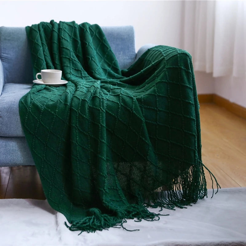 Knitted Blanket with Tassels Chunky Vintage Luxury Farmhouse Throw Bedspread Oversized Blanket Cover Manta Para Sofá